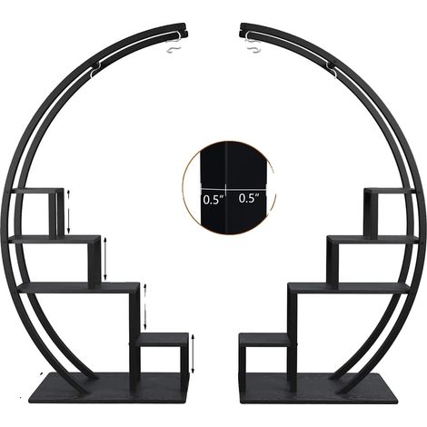 Soporte para plantas, diseño metálico de 5 niveles, estilo que ahorra espacio, color negro. (1/2)