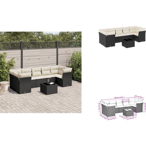 8-tlg. Garten-Sofagarnitur mit Kissen Schwarz Poly Rattan - Gartensortiment - Outdoor Möbel - Lounge Set - Rattan Sofa - Gartenlounge (1/3)