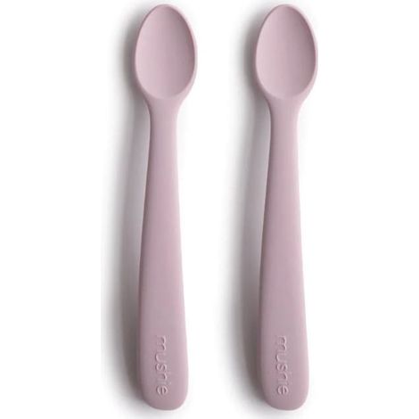 Cucharas de silicona suave color lila, 2 unidades, Mushie (1/4)
