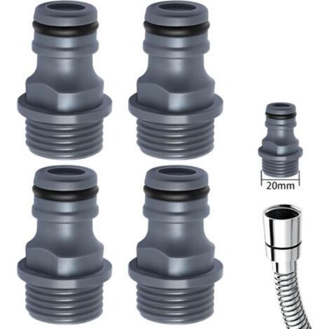 Set mit 4 G 1/2 Zoll / 20 mm Wasserhahnverbindern, Gartenschlauchverbindern, 1/2 Zoll Schlauchverbindern, Außengewinde für Wasserhahn (1/4)