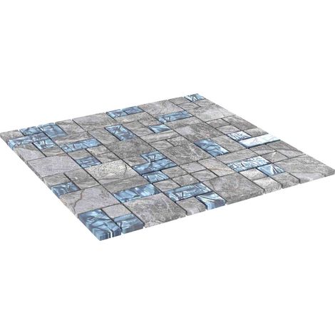 vidaXL Mosaic Tile 11 pcs Grey and Blue 50 x 50 cm Glass