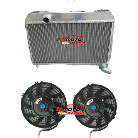 Radiador de aluminio, tamaño del núcleo 490 mm x 265 mm x 52 mm, tamaño total 550 mm x 385 mm x 60 mm, entrada/salida de 35 mm, 3 filas, compatible con Datsun 510 521 620 Pickup 1968-1973 (1/5)