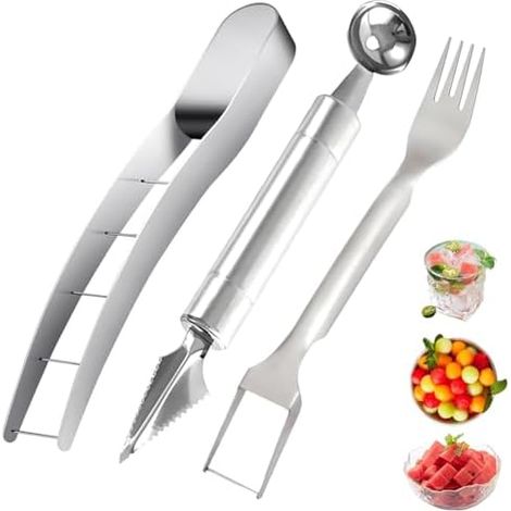 Fourche Pastèque Acier Inoxydable 304, Fentes Régulières, Manche Poli, Découpe et Service, Fruit Rapide (1/5)