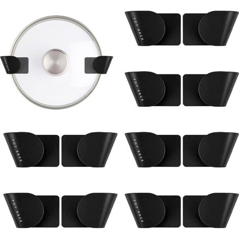 Organizador de tapas para ollas, 6 pares de soportes para tapas, soportes de pared para tapas, organizador de tapas para ollas de cocina (negro) (1/5)