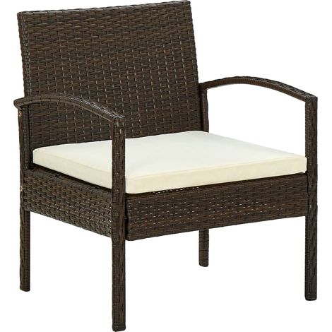 Gartenstuhl mit Kissen Poly Rattan Braun