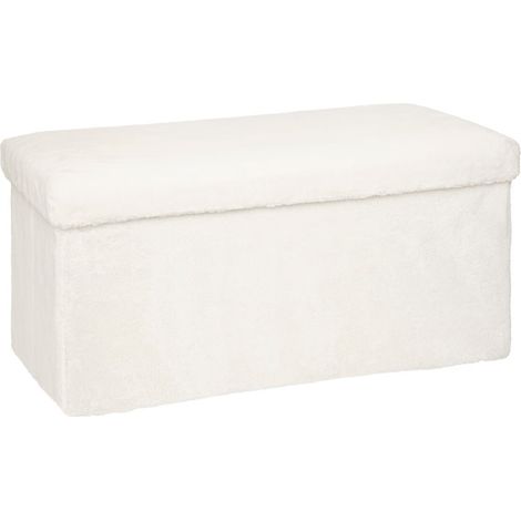 Atmosphera – Pouf pliant double Ezzio – Fausse fourrure blanche – Structure MDF – Dimensions L. 76 x P. 38 x H. 38 cm – Coffre de rangement intégré