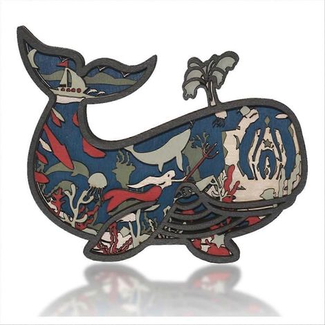 Sculpture murale décorative en bois 3D représentant une baleine (1/5)