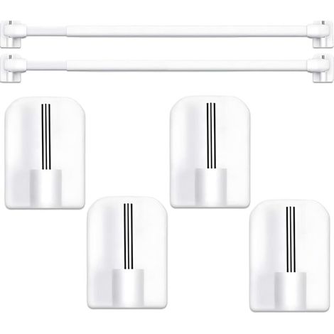 Lot de 2 tringles à rideaux extensibles avec 4 crochets adhésifs, tringle réglable, crochet de fenêtre en plastique pour la maison, la salle de bain, les fenêtres, 30 à 50 cm, blanc (1/5)