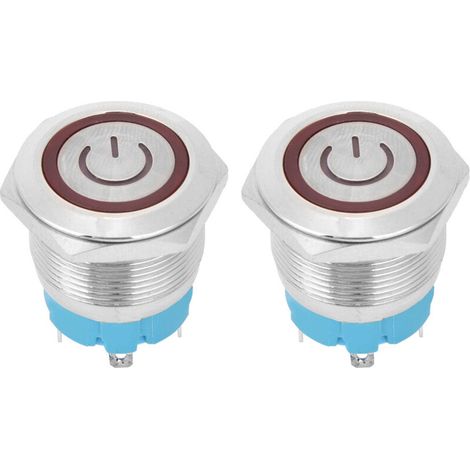 2 interrupteurs à bouton plat à réarmement automatique IP65 220 V CA 22 mm 4 broches avec voyant (rouge) (1/5)