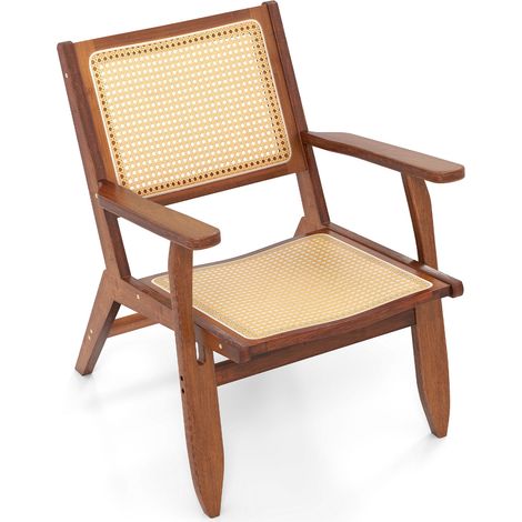 COSTWAY Boho Rattan Accent Chair Mid Century Modern Lounge Armchair-Walnut (1/5)