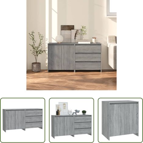 vidaXL Beistelltisch - 2-tlg. Sideboard Grau Sonoma Holzwerkstoff (1/5)
