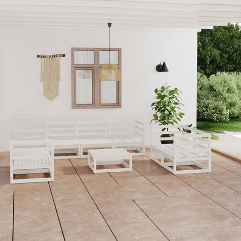 Salon de jardin 8 pcs Ensemble Table et Chaise de Jardin - Blanc Bois de pin massif BV752700 - BonneVie (1/5)