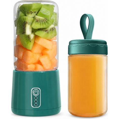 Mixeur portable rechargeable USB, 4 lames en acier inoxydable 304, gobelet en verre 300 ml, 2 gobelets, vert frais (1/5)