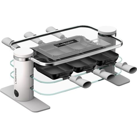 Appareil à raclette 6 personnes, 750 W, Plateaux verre, plateau supérieur démontable pour nettoyage simplifié, Repose poêlons intégré, Design épuré, Bouton marche/arrêt, 079601 (1/5)