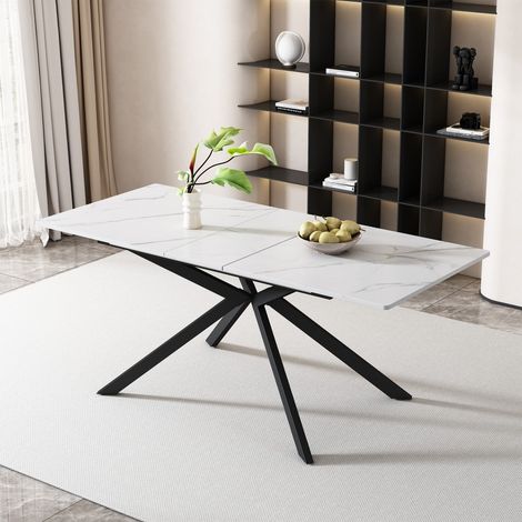 Table extensible 150/180 x 70 x 75,5 cm cm, texture marbre noir et blanc - Table salle à manger rectangulaire à extension automatique, table basse (1/5)