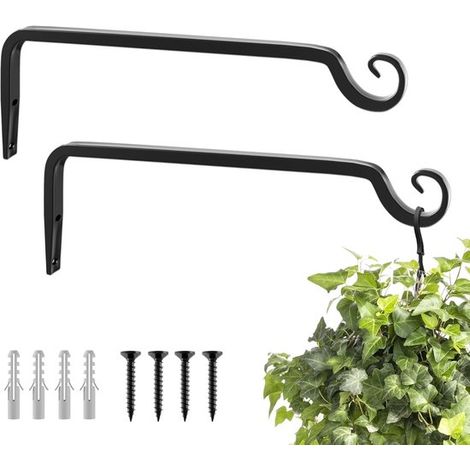 Fioriere sospese, 2 pezzi, portafiori con ganci a parete, decorazione per esterni, elevata capacità di carico, lunghezza 25 cm, nere (1/5)