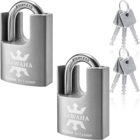 Hochsicherheits-Vorhängeschloss Edelstahl 40mm, gleichschließend, 2er-Pack, 6 Schlüssel