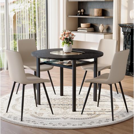 tavolo pranzo rotondo 100 cm con 4 sedie vetro nero HAVRYA (1/5)