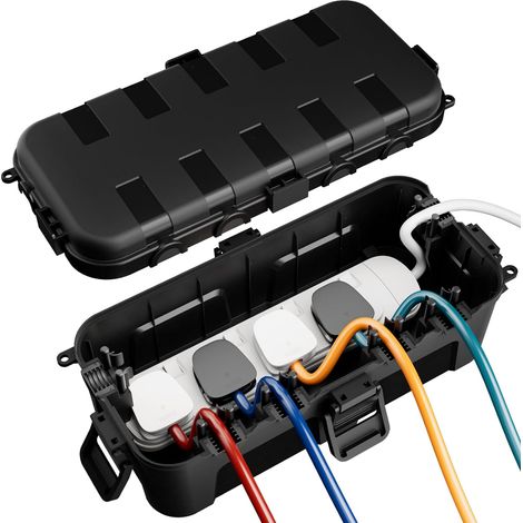 Boîte à Câbles Étanche, Boite Etanche Electrique Exterieur Noir Medium (29 × 13,2 × 10 cm),Étanchéité IP54,Idéales pour Extérieur (Protéger Rallonges,Multiprises,Fiches Coudées) (1/5)