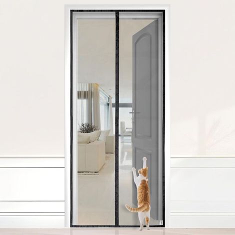 Moskitonetz für Türen, Magnetvorhang für Balkontüren und Fenstertüren, 2x stärkere Magnete für perfekten Verschluss, einfache Montage ohne Bohren (90x210CM, Schwarz)