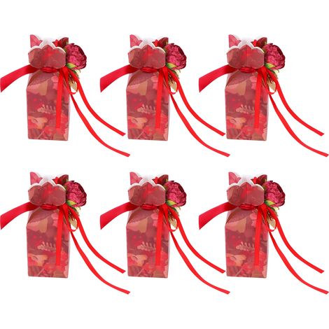 10 Boîtes Cadeaux Bonbons pour Mariage Anniversaire avec Rubans Décoratifs Motif Fleuri Rétro
