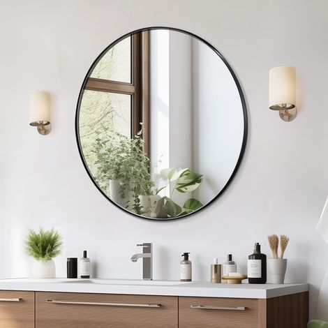 VEVOR Specchio per Trucco da Parete, Spessore 3,81 mm Specchio con Cornice 762 mm in Lega di Alluminio e Pellicola Antideflagrante, Specchio Antigraffio con Staffa a Forma di Z, per Bagno Soggiorno