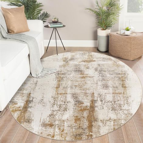 Tapis Salon Beige Tapis Lavable en Machine Rond 160x160 Doux Poil Ras AntidéRapant Moderne Tapis De Chambre Salle A Manger Decoration Salon (1/5)
