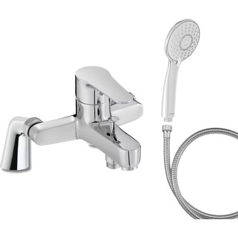 Mitigeur baignoire JACOB DELAFON July + pommeau de douche Juliette + flexible de douche métal + colonnettes (1/4)