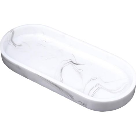 Plateau de Salle de Bain en Résine Aspect Marbre Blanc Encre Antidérapant Plateau de Rangement Multifonction pour Bijoux et Accessoires pour Salle de Bain et Hôtel'-'- (1/5)