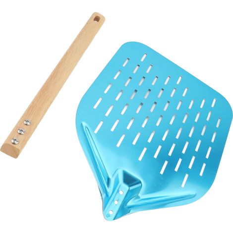 Pelle à pizza perforée de 30 cm (12 pouces) pour un transfert facile des pizzas. Pelle légère en alliage d'aluminium avec manche en bois amovible. (1/2)