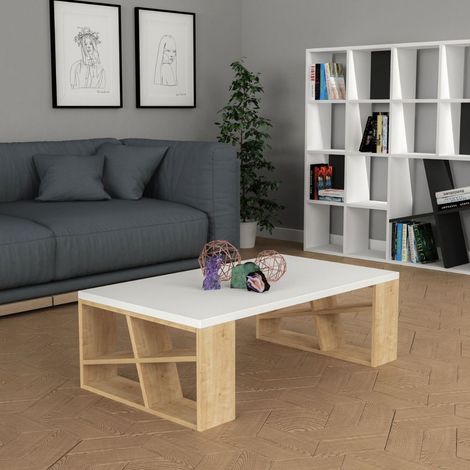 Tavolino da Soggiorno 105x60x40 cm in MDF Honey Bianco Rovere (1/4)