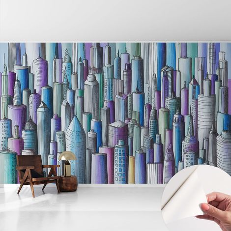 Papier peint autocollant adhésif avec imprimé motifs uniques apparence moderne Gratte-ciel urbains 416x254 cm (1/5)