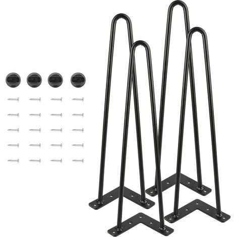 Pied de Table 40CM Meuble Metal Pied 2 Pieds en épingle à Cheveux (Noir)- Chaise avec 20 Vis + 4 Protège Pieds (1/5)