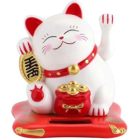 Chat qui fait coucou 6,56,57CM, (blanc) Chat solaire porte-bonheur souriant Décoration mignonne Chat porte-bonheur Décoration chat porte-bonheur pour voiture. (1/5)