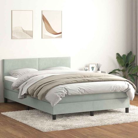 Sommier à lattes de lit et matelas et LED gris clair 160x220cm velours