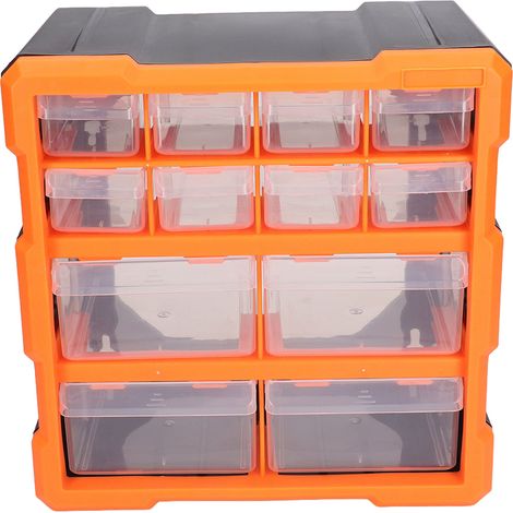 Coffre de rangement 12 tiroirs translucides pour atelier, bureau et fournitures créatives, boîte de tri pour vis et petit matériel, organisateur d'établi transparent (1/5)