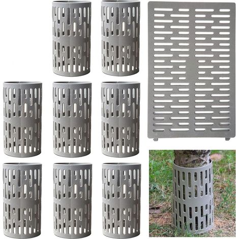 Juego de 9 protectores para troncos de árboles, de plástico elástico con orificios de ventilación, protectores para cortacésped, color gris. (1/5)
