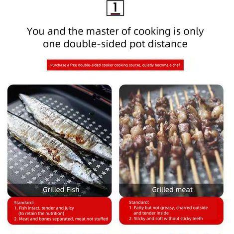Poêle antiadhésive double face pour usage domestique, idéale pour faire frire du poisson des deux côtés et réchauffer des crêpes. (1/5)