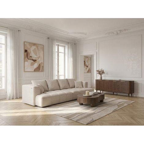 BOBOCHIC - Canapé droit convertible double avance-recule électrique CLOVIS tissu lisse Beige (1/5)