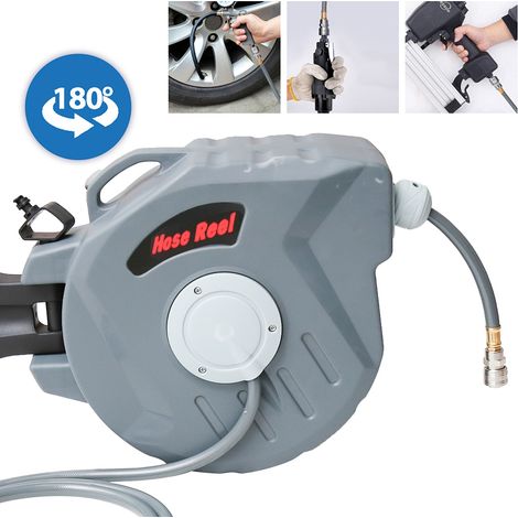 Jiubiaz 20+2m Druckluft Schlauchtrommel automatik Druckluft Schlauchaufroller 1/4" Zoll Anschluss Automatik Schlauchaufroller für Wandmontage Grau