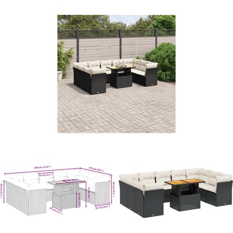Salon de jardin 10 pcs avec coussins noir résine tressée - Ensemble Salon De Jardin - Meuble Extérieur - Salon De Jardin Pliable - Résine Tressée - Rotin Synthétique - Home & Living (1/3)