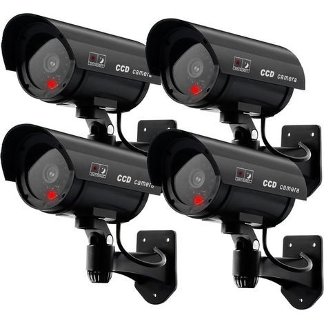 Set mit 4 Attrappenkameras für den Außen- und Innenbereich, gefälschte Überwachungskameras mit blinkender LED (4 Stück, schwarz) (1/5)