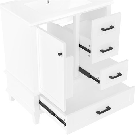 Meuble de salle de bain blanc 76x46x83,5 cm avec vasque céramique intégrée et tiroirs silencieux (1/5)