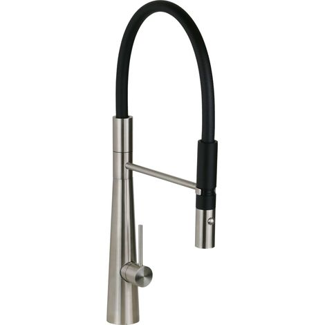 Miscelatore lavello cucina in acciaio inox con doccetta estraibile e canna nera Pollini AK0081  Acciaio Inox
