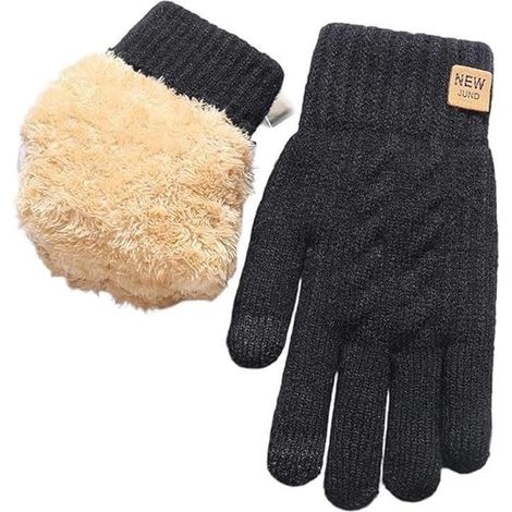 Guantes de invierno compatibles con pantallas táctiles, guantes cálidos de lana tejida, negros, 1 par.