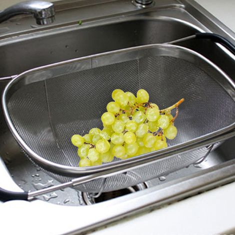 Zusammenklappbarer Edelstahl-Abtropfkorb für die Küchenspüle zum Waschen und Abspülen von Obst und Gemüse (1/5)