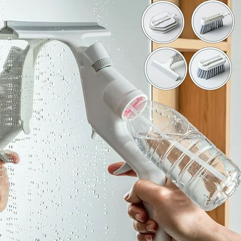 Ensemble de 4 brosses de nettoyage de vitres multifonctions avec vaporisateur d'eau, portables, pour la maison, la cuisine et la salle de bain. (1/5)
