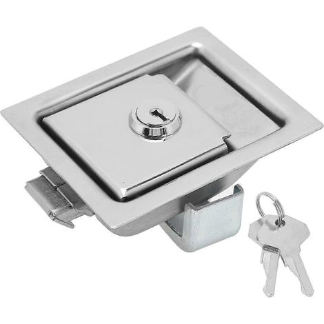 Serrure de panneau encastrée en acier inoxydable rectangulaire à loquet de porte de remorque à palette, poignée de verrouillage à clé pour coffre à outils de camion (1/5)