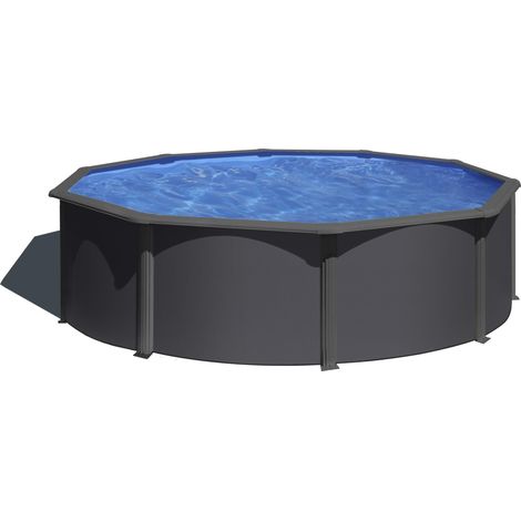 KIT350GY Louko - Piscine Hors-Sol en Acier, Piscine Ronde avec Structure en Acier Gris Anthracite. Piscines Hors-Sol pour Jardin, Ø350x120 cm (1/5)
