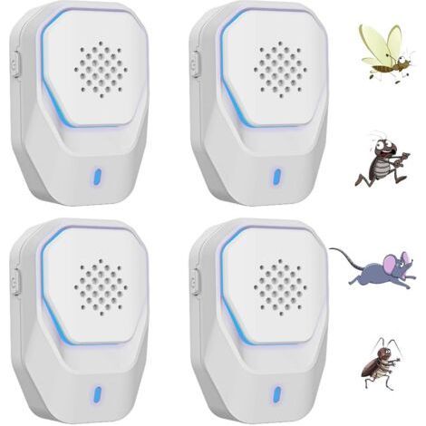 Repelente electromagnético ultrasónico eficaz, repele mosquitos, ratones, hormigas, moscas, arañas y cucarachas (paquete de 4). (1/5)